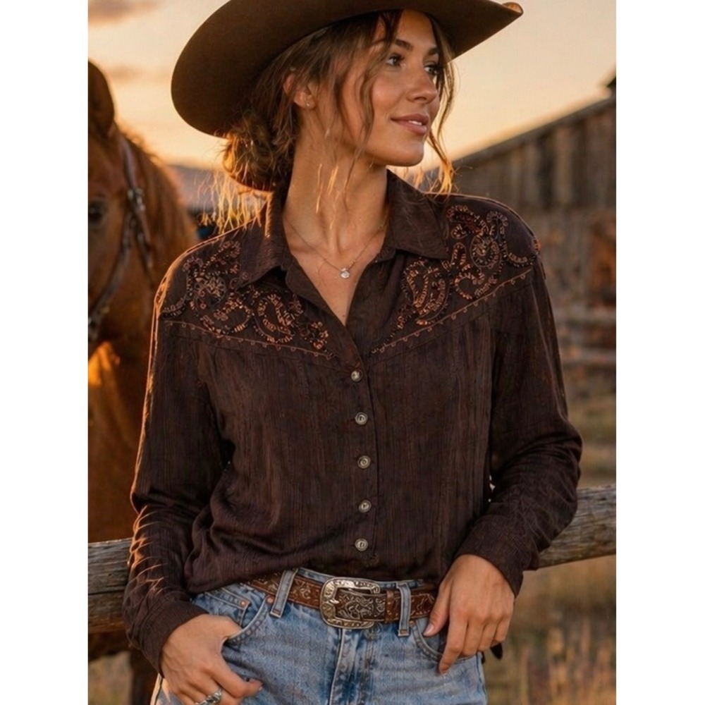 Hairston Roberson ROPA Womens Western Jacket Brown Medium Cowgirl Rodeo Vintage